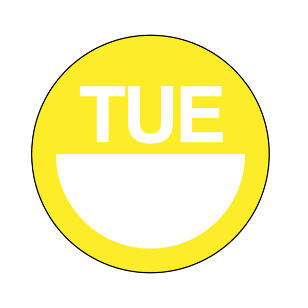 Nevs DaySpots - Tuesday 3" circle White w/Yellow DDOT-T3